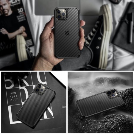 Husa pentru iPhone 12 / 12 Pro - Techsuit Carbon Fuse - Black