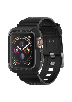 Husa pentru Apple Watch 4/5/6/7/8/9/SE/SE 2 (44/45mm) + Curea - Spigen Rugged Armor Pro - Black