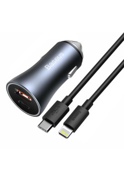Incarcator Auto USB, Type-C, 40W + Cablu Lightning - Baseus (TZCCJD-B0G) - Dark Gray