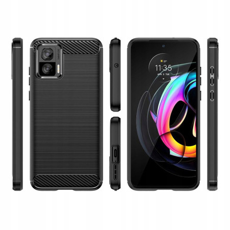 Husa Carbon compatibila Motorola Edge 30 Neo, Tech AntiSoc, Negru