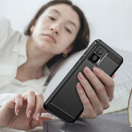 Husa Carbon compatibila Motorola Edge 30 Neo, Tech AntiSoc, Negru