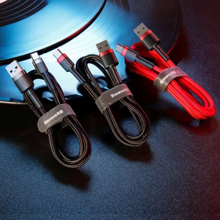 Cablu de Date USB Type-C, 3A, 0.5m - Baseus Cafule (CATKLF-A91) - Black / Red