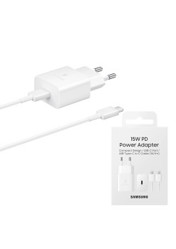 Incarcator Priza Type-C 15W, Fast Charging, Cablu Type-C la Type-C - Samsung (EP-T1510XWEGEU) - White (Blister Packing)