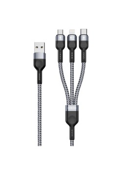 Cablu de Date 3 in 1, USB la Type-C, Lightning, Micro-USB, 1.3m - Duzzona (A3) - Grey