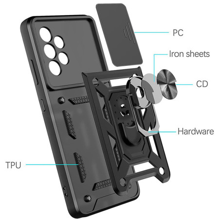 Husa telefon compatibila Samsung Galaxy A52 4G / A52 5G / A52s 5G, Slide & Snap Premium, Magnetic Ring Holder, Negru