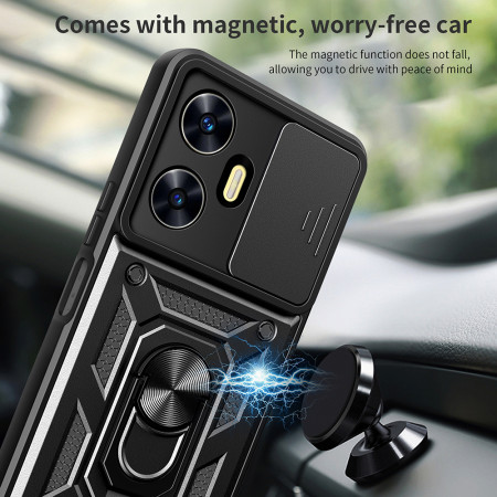 Husa telefon compatibila Realme C55, Slide & Snap Premium, Magnetic Ring Holder, Negru