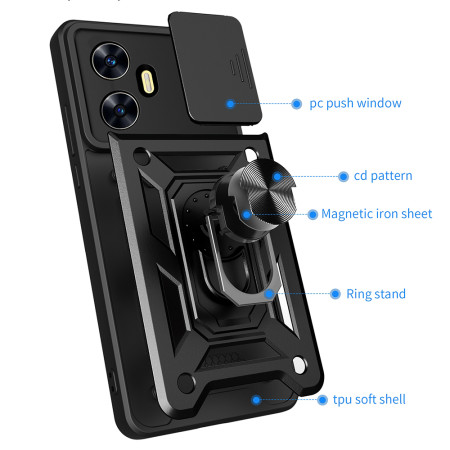 Husa telefon compatibila Realme C55, Slide & Snap Premium, Magnetic Ring Holder, Negru