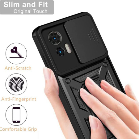 Husa telefon compatibila Motorola Edge 30 Neo, Slide & Snap Premium, Magnetic Ring Holder, Negru