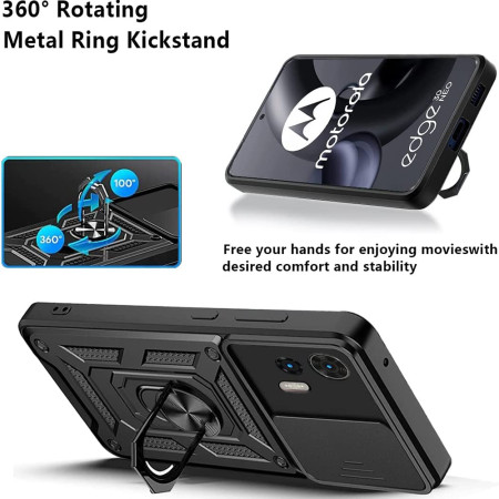 Husa telefon compatibila Motorola Edge 30 Neo, Slide & Snap Premium, Magnetic Ring Holder, Negru