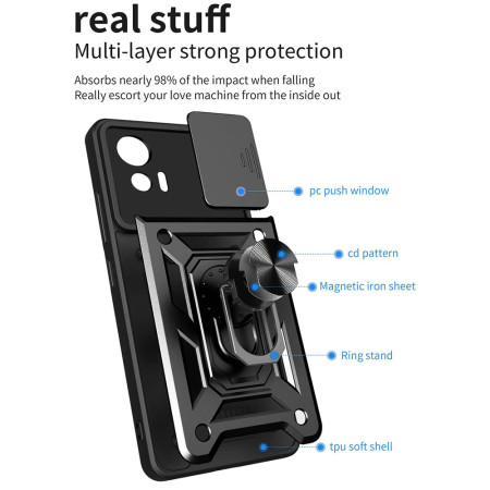 Husa telefon compatibila Motorola Edge 30 Neo, Slide & Snap Premium, Magnetic Ring Holder, Negru