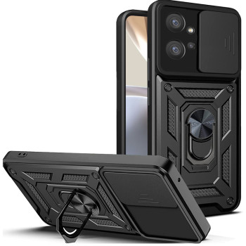 Husa telefon compatibila Motorola Moto G32, protectie camera Slide and Snap Soft Premium, Magnetic Ring Holder, PopGrip, Anti-Shock, Negru