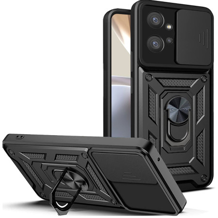 Husa telefon compatibila Motorola Moto G32, protectie camera Slide and Snap Soft Premium, Magnetic Ring Holder, PopGrip, Anti-Shock, Negru