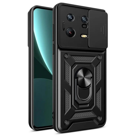 Husa telefon compatibila Xiaomi 13 Pro, Slide & Snap Premium, Magnetic Ring Holder, Negru