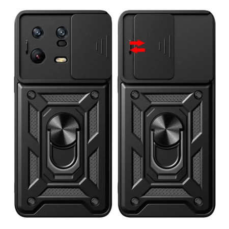 Husa telefon compatibila Xiaomi 13 Pro, Slide & Snap Premium, Magnetic Ring Holder, Negru