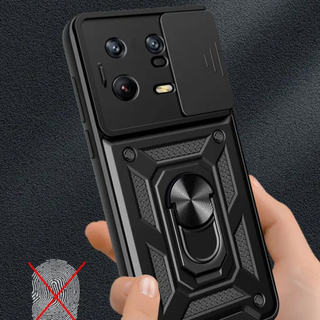 Husa telefon compatibila Xiaomi 13 Pro, Slide & Snap Premium, Magnetic Ring Holder, Negru