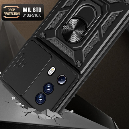 Husa telefon compatibila Xiaomi 13 Lite, Slide & Snap Premium, Magnetic Ring Holder, Negru