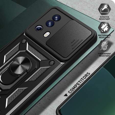 Husa telefon compatibila Xiaomi 13 Lite, Slide & Snap Premium, Magnetic Ring Holder, Negru