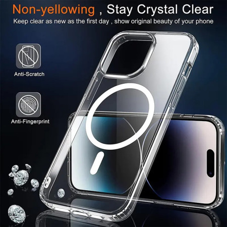 Husa MagSafe compatibila Apple iPhone 14, Atasare Magnetica, Clear Case, Black