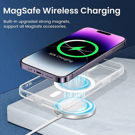 Husa MagSafe compatibila Apple iPhone 14, Atasare Magnetica, Clear Case, Black