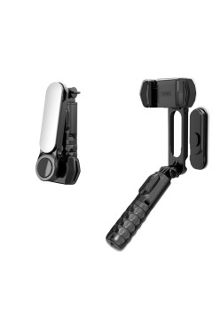 Gimbal Mini Selfie Stick cu LED si Trepied, 70cm - Techsuit (Q09) - Black