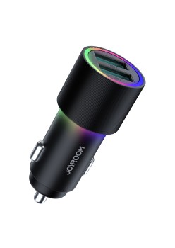 Incarcator auto 2x USB 24W, 4.8A cu lumini RGB - JoyRoom (JR-CL10) - Black