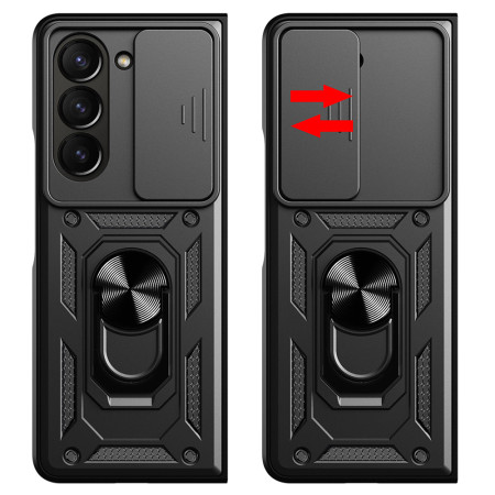Husa telefon compatibila Samsung Galaxy Z Fold 5, Slide & Snap Premium, Magnetic Ring Holder, Negru