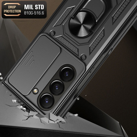 Husa telefon compatibila Samsung Galaxy Z Fold 5, Slide & Snap Premium, Magnetic Ring Holder, Negru