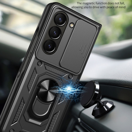 Husa telefon compatibila Samsung Galaxy Z Fold 5, Slide & Snap Premium, Magnetic Ring Holder, Negru