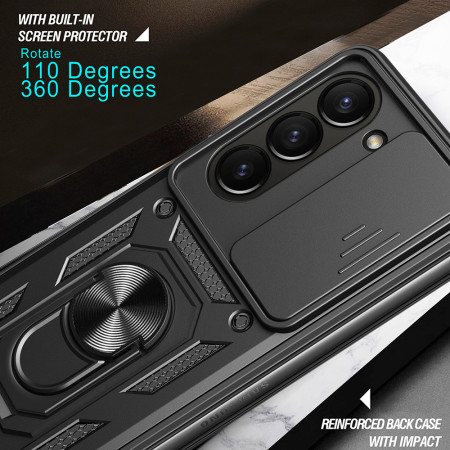 Husa telefon compatibila Samsung Galaxy Z Fold 5, Slide & Snap Premium, Magnetic Ring Holder, Negru