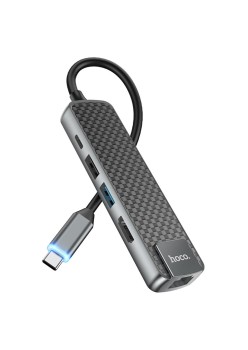 Hoco - Docking Station Easy View (HB23) - Type-C to Type-C, USB 2.0, USB 3.0 , HDMI, RJ45 - Metal Gray
