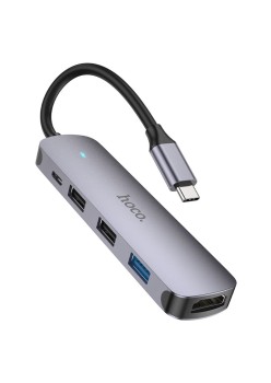 Hoco - Docking Station (HB27) - Type-C to USB 3.0, 2x USB 2.0, Type-C, HDMI, 60W, 20V/3A, 4Kat30Hz - Metal Gray