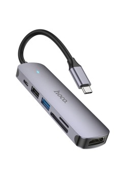 Hoco - Docking Station (HB28) - Type-C to USB3.0, USB2.0, SD Card, TF Card, Type-C, HDMI - Metal Gray