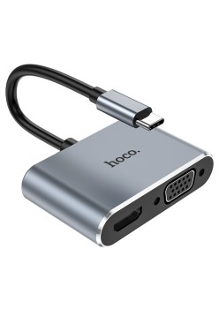 Hoco - OTG Adapter Eco (HB30) - Type-C to HDMI, VGA, USB3.0, Type-C 4Kat30Hz, 100W, 5Gbps - Metal Gray
