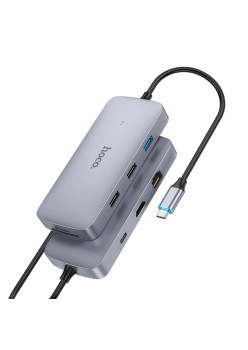 Hoco - Docking Station Season 8in1 (HB32) - Type-C to USB3.0, 2xUSB2.0, HDMI, RJ45, SD Card, TF Card, Type-C - Metal Gray