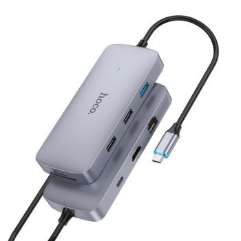 Hoco - Docking Station Season 8in1 (HB32) - Type-C to USB3.0, 2xUSB2.0, HDMI, RJ45, SD Card, TF Card, Type-C - Metal Gray