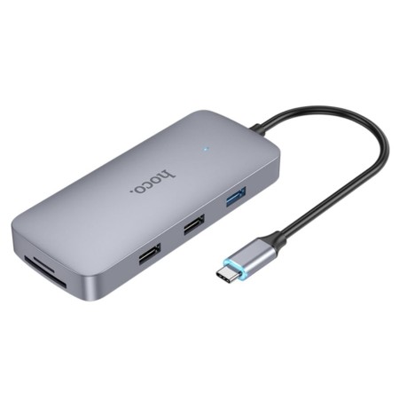 Hoco - Docking Station Season 8in1 (HB32) - Type-C to USB3.0, 2xUSB2.0, HDMI, RJ45, SD Card, TF Card, Type-C - Metal Gray