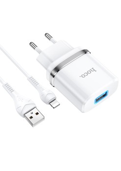 Incarcator Priza USB-A, 10W, 2.4A + Lightning - Hoco Ardent (N1) - White