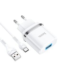 Incarcator Priza USB-A, 10W, 2.4A + Cablu Type-C - Hoco Ardent (N1) - White