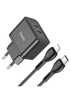 Incarcator Priza 2x Type-C, 35W + Cablu Type-C la Lightning - Hoco Triumph (N29) - Black