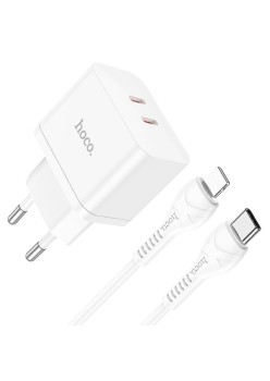 Incarcator Priza 2x Type-C, 35W + Cablu Type-C la Lightning - Hoco Triumph (N29) - White