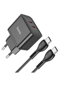 Incarcator Priza 2x Type-C, 35W + Cablu Type-C la Type-C - Hoco Triumph (N29) - Black