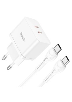 Incarcator Priza 2x Type-C, 35W + Cablu Type-C la Type-C - Hoco Triumph (N29) - White