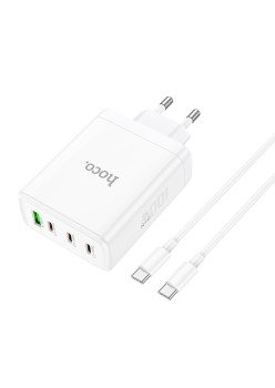 Incarcator pentru Priza USB, 3x Type-C, Fast Charging, 100W + Cablu Type-C - Hoco Leader (N31) - White
