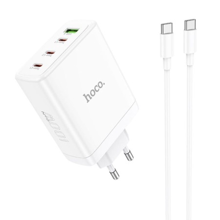 Incarcator pentru Priza USB, 3x Type-C, Fast Charging, 100W + Cablu Type-C - Hoco Leader (N31) - White
