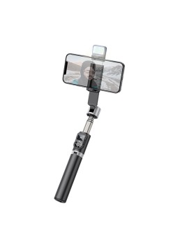 Selfie Stick Bluetooth cu Telecomanda, Lumini LED si Trepied, 80cm - Hoco (K16) - Black