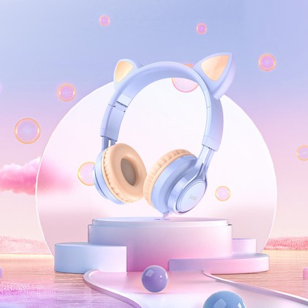 Casti cu Fir, Urechi de Pisica - Hoco Cat Ears (W36) - Pink