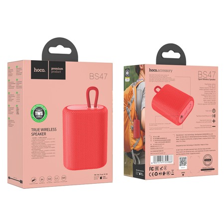 Boxa Wireless BT, FM, Card TF, TWS, 5W, 1200mAh - Hoco Uno Sports (BS47) - Red