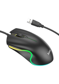Mouse cu Fir USB, Lumini RGB, 1.4m, 1000 DPI - Hoco (GM19) - Black