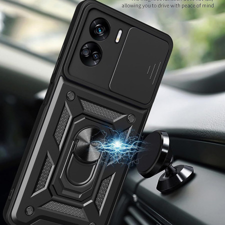 Husa telefon compatibila Honor 90 Lite, Slide & Snap Premium, Magnetic Ring Holder, Negru