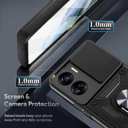 Husa telefon compatibila Honor 90 Lite, Slide & Snap Premium, Magnetic Ring Holder, Negru